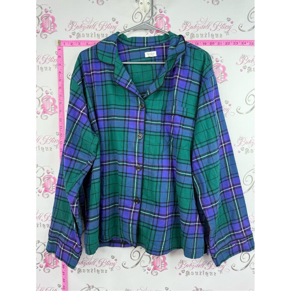 BedHead top long sleeve Green and Purple Plaid Button-Up Pajama Top